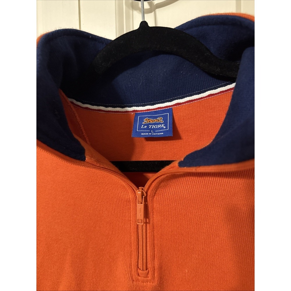 Men's Le Tigre Orange 1/4 Zip Pullover  Size Large 80's Style Flatback Rib - Picture 2 of 4